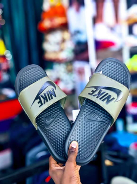 Olive and black slides